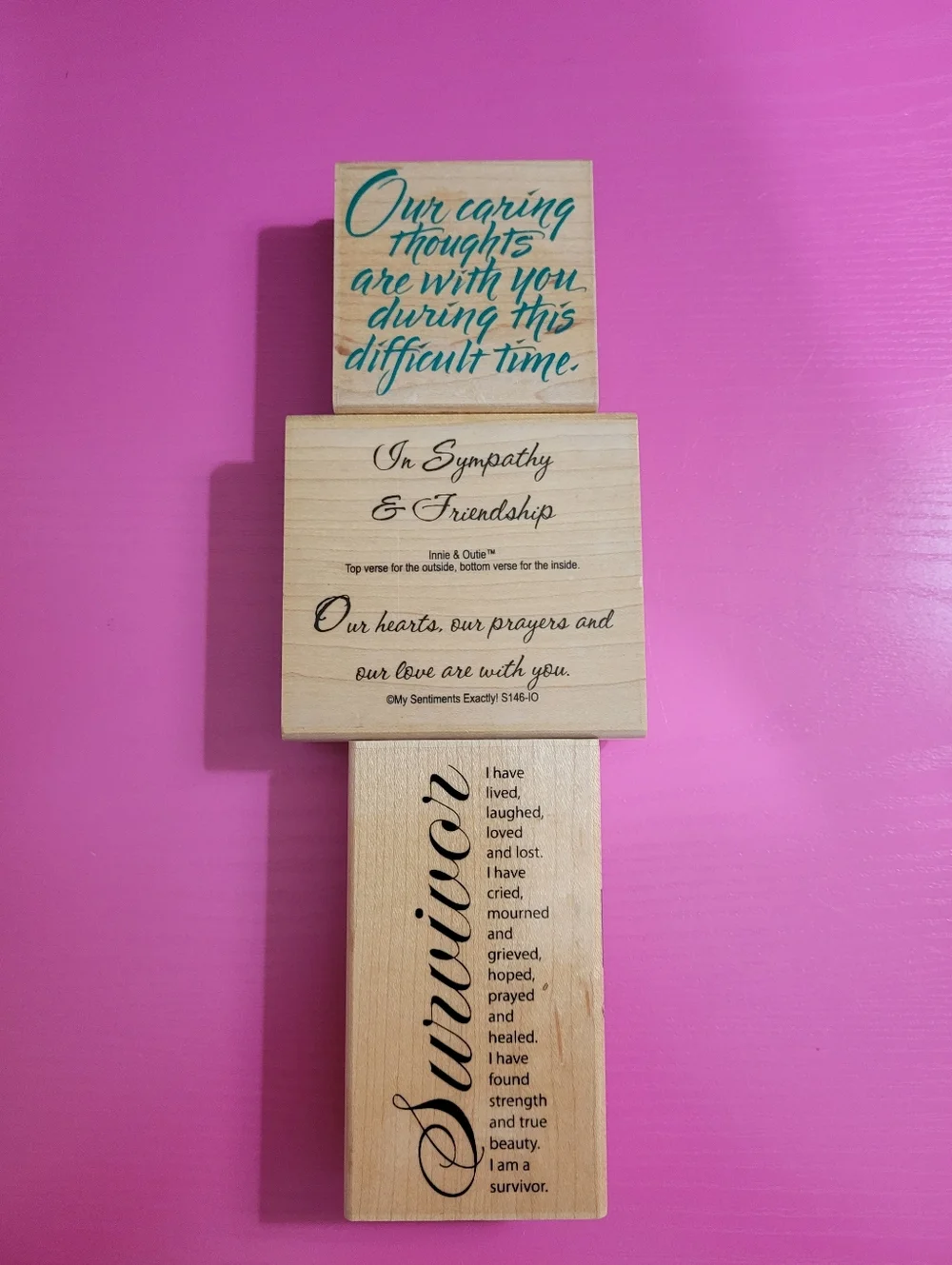 Wooden Rubber Stamp Bundle. Sympathy Survivor Theme. Set Of 3. (0719)